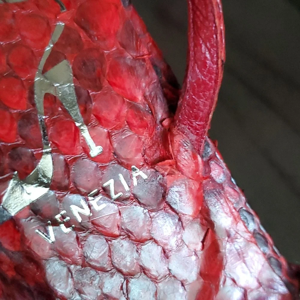 René Caovilla Snakeskin Slingback Heel Sandals, Red, 39EU (9US) - Picture 14 of 15